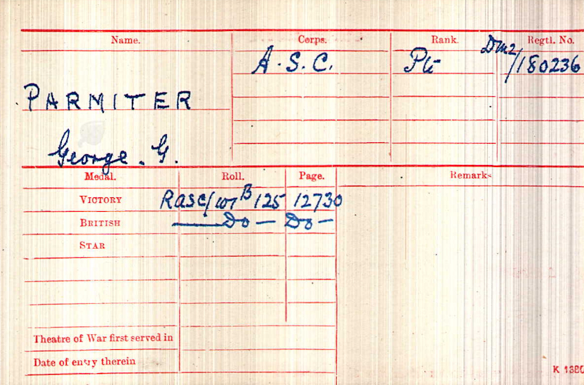 WWI Medal Rolls Index Card